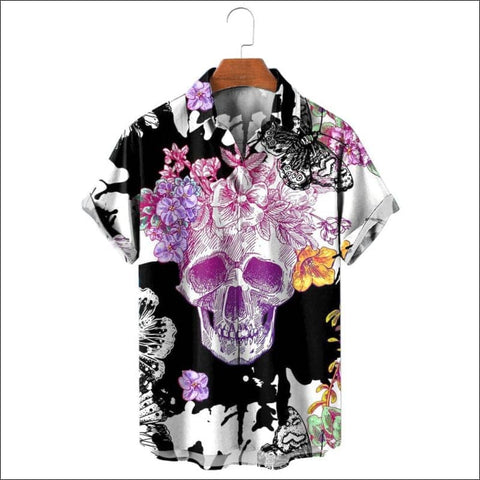 HX Fashion Men&#39;s Shirts Skull Hibiscus 3D Printed Casual Shirt Short Sleeve Beach Shirt for Men Camisas Dropshipping streatozone